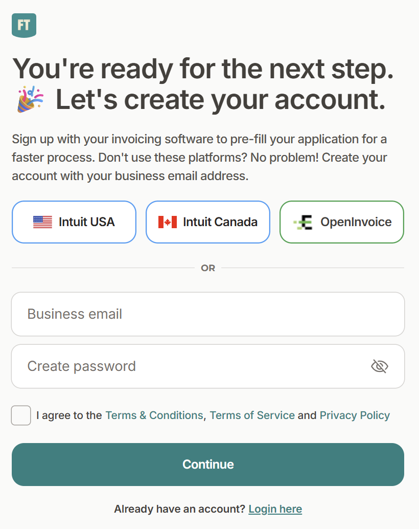 Screenshot of FundThrough sign in form