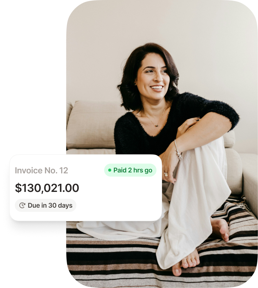 Screenshot showing a successful invoice funding: $17,982.12 will arrive in your bank by tomorrow
