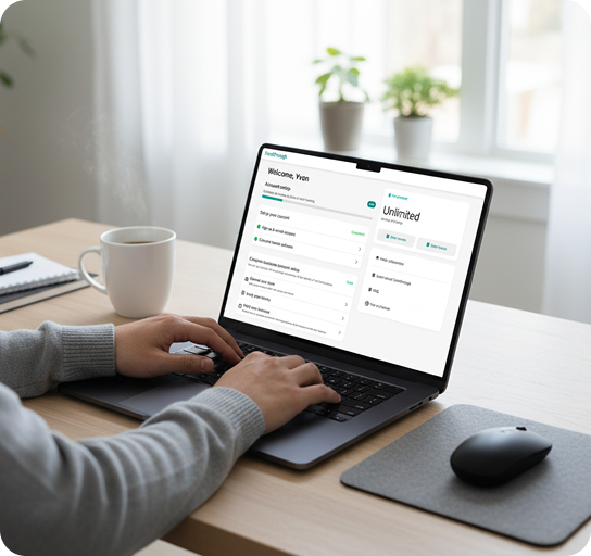 Business owner using FundThrough's platform on a laptop