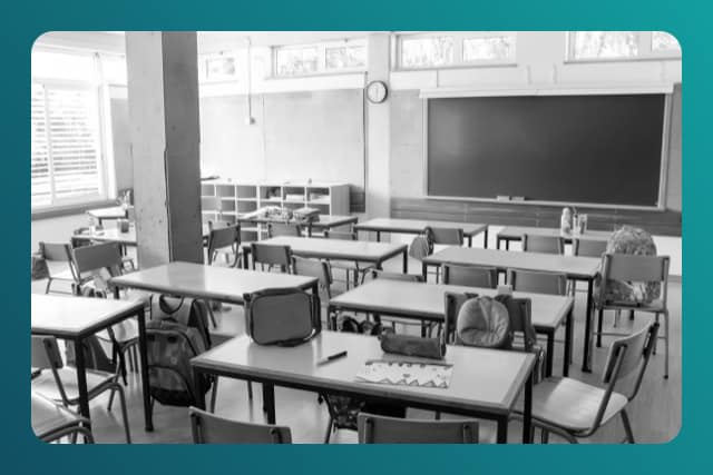 Interior of elementary school classroom