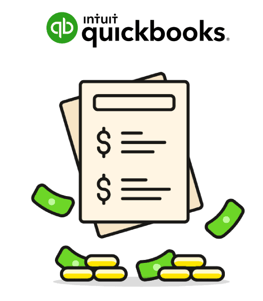 Illustration of invoice floating over cash