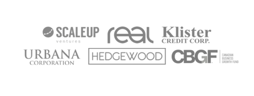Logos of: ScaleUp Ventures, Real, Klister Credit Corp., Urbana Corporation, and HedgeWood